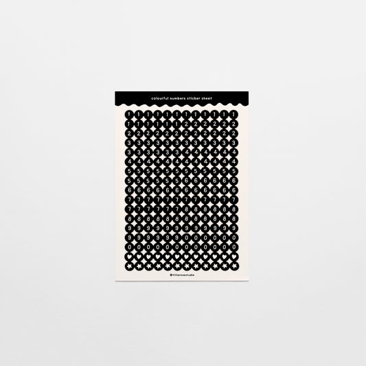 Black and White Number Bead Sticker Sheet