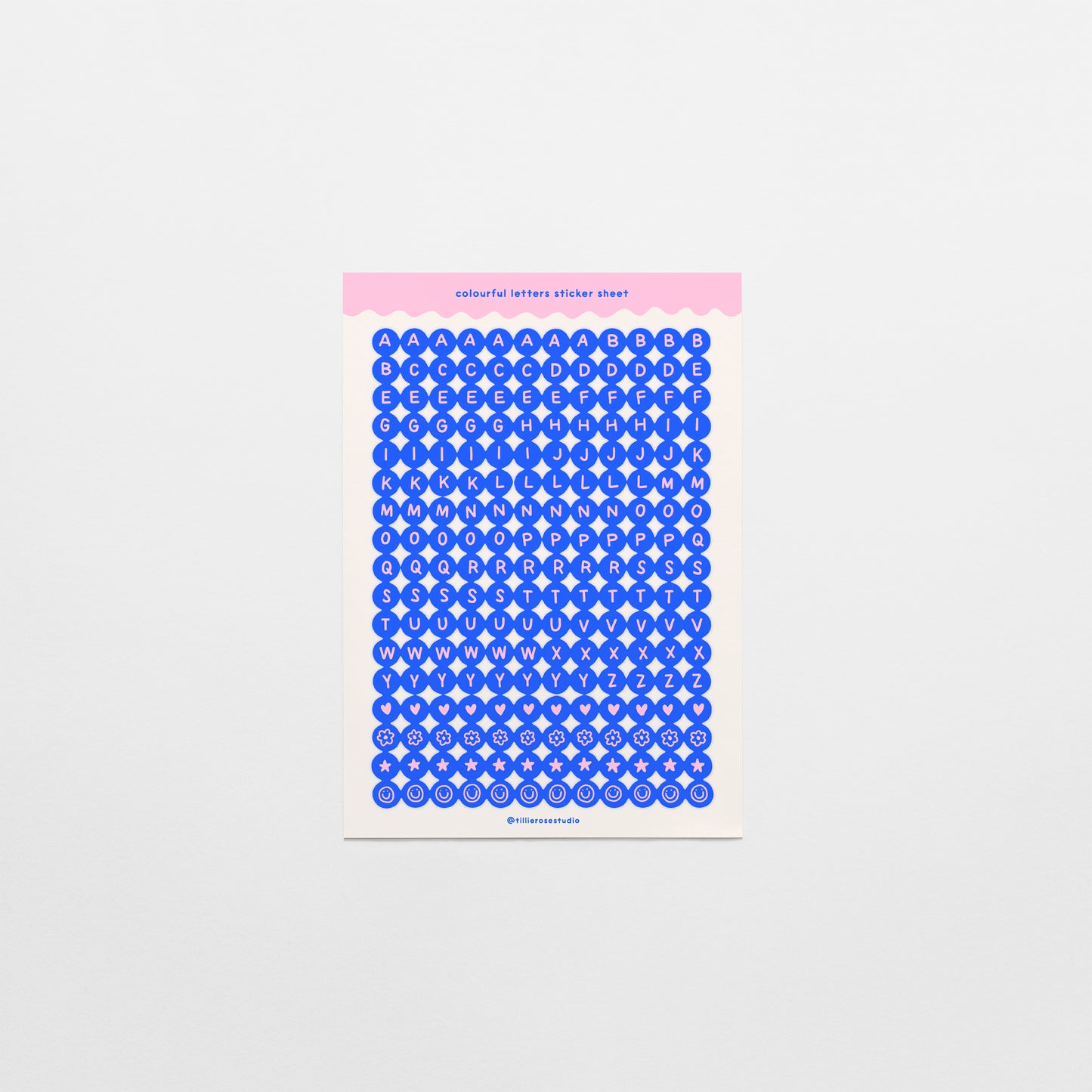 Blue and Pink Letter Bead Sticker Sheet