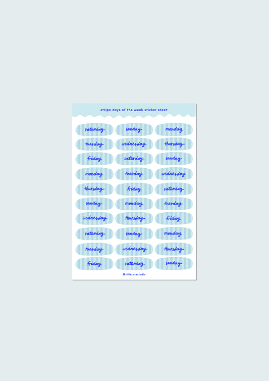 Blue Stripe Days of the Week Sticker Sheet