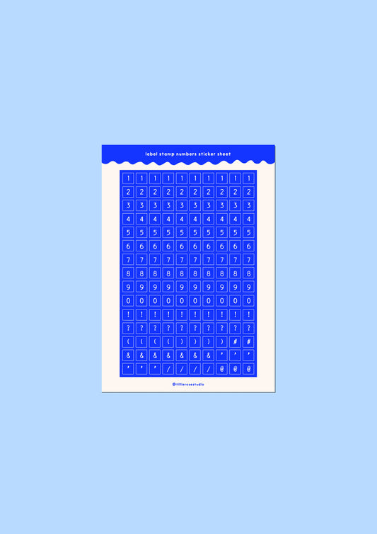 Blue Label Stamp Number & Punctuation Sticker Sheet