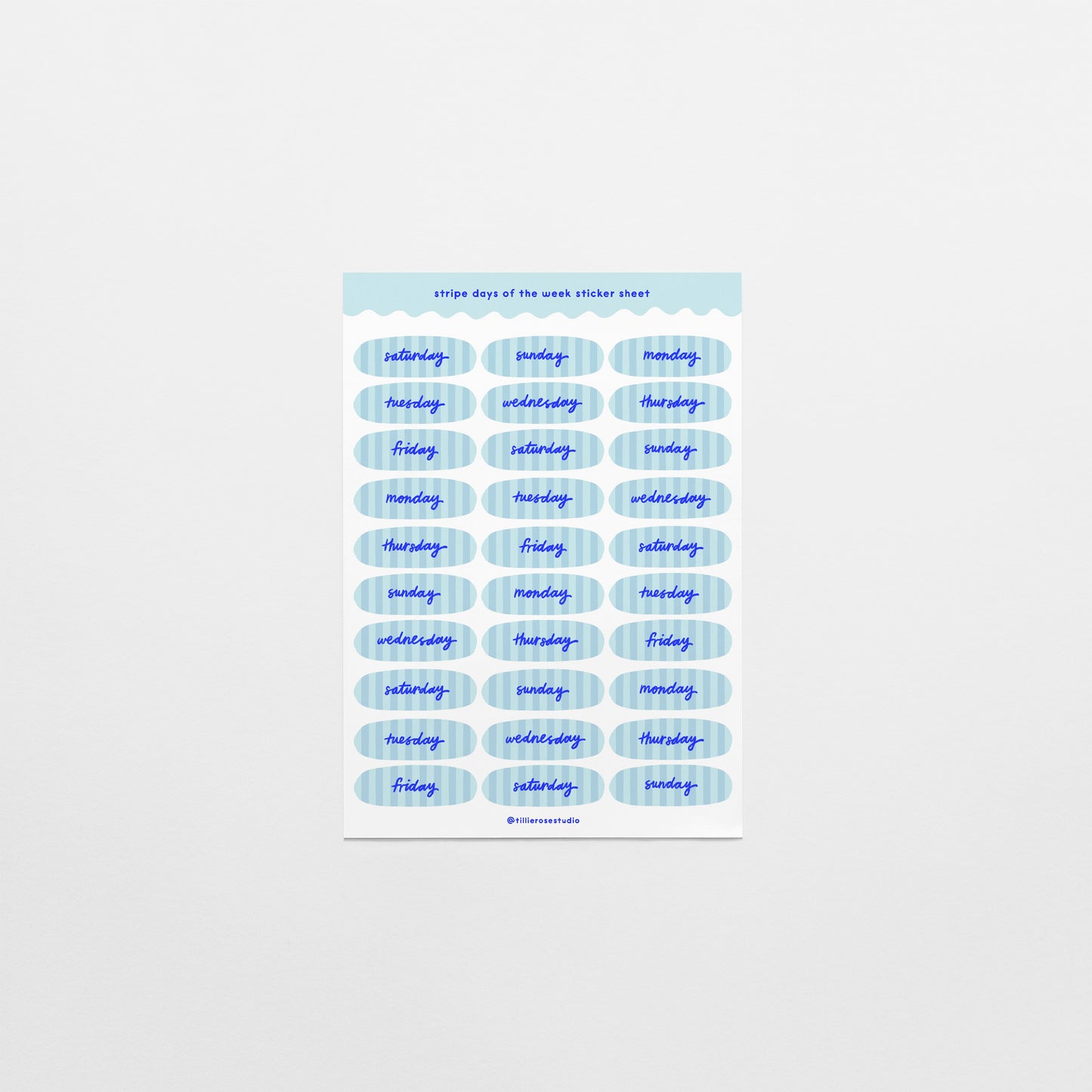Blue Stripe Days of the Week Sticker Sheet
