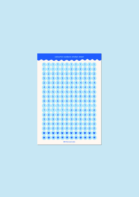 Blue Number Bead Sticker Sheet