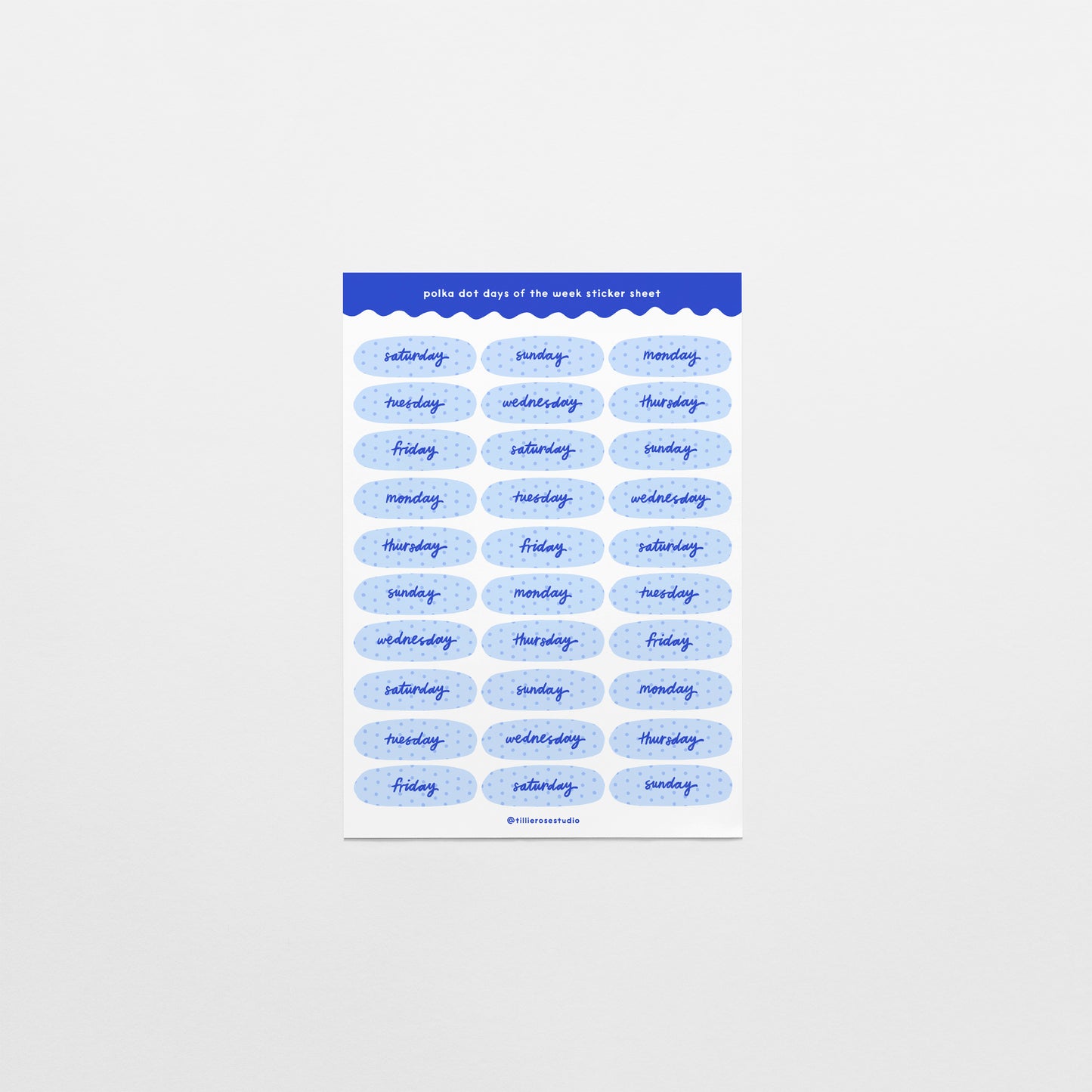 Blue Polka Dot Days of the Week Sticker Sheet