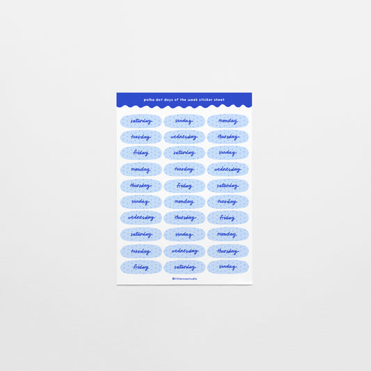 Blue Polka Dot Days of the Week Sticker Sheet