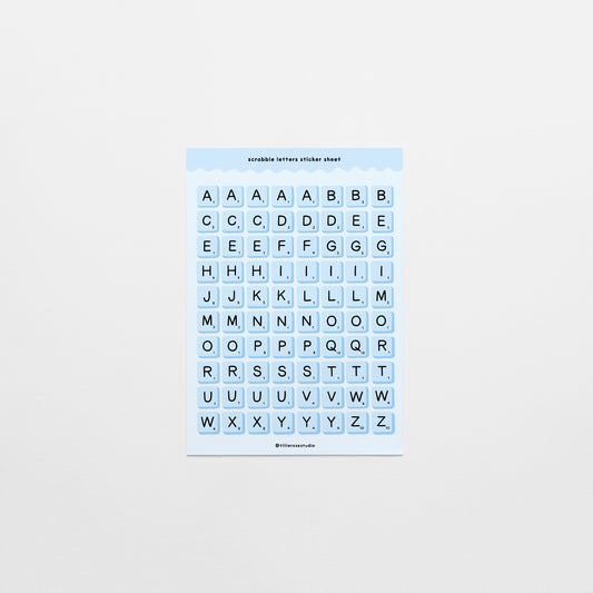 Blue Scrabble Letters Sticker Sheet