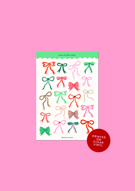 Christmas Bows Clear Vinyl Sticker Sheet