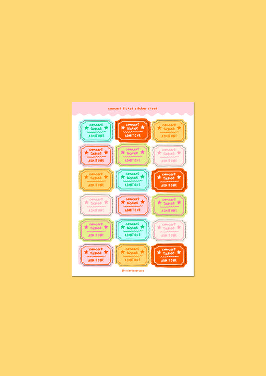 Bright Concert Ticket Sticker Sheet