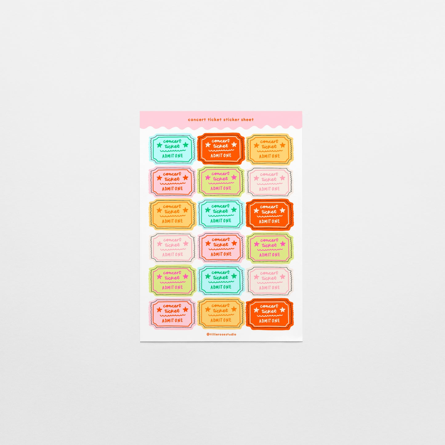 Bright Concert Ticket Sticker Sheet