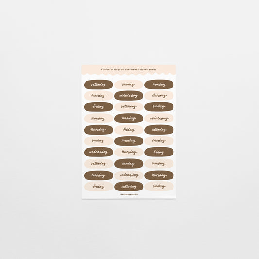 Brown and Beige Days of the Week Sticker Sheet