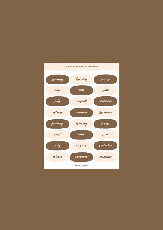 Brown and Beige Months Sticker Sheet