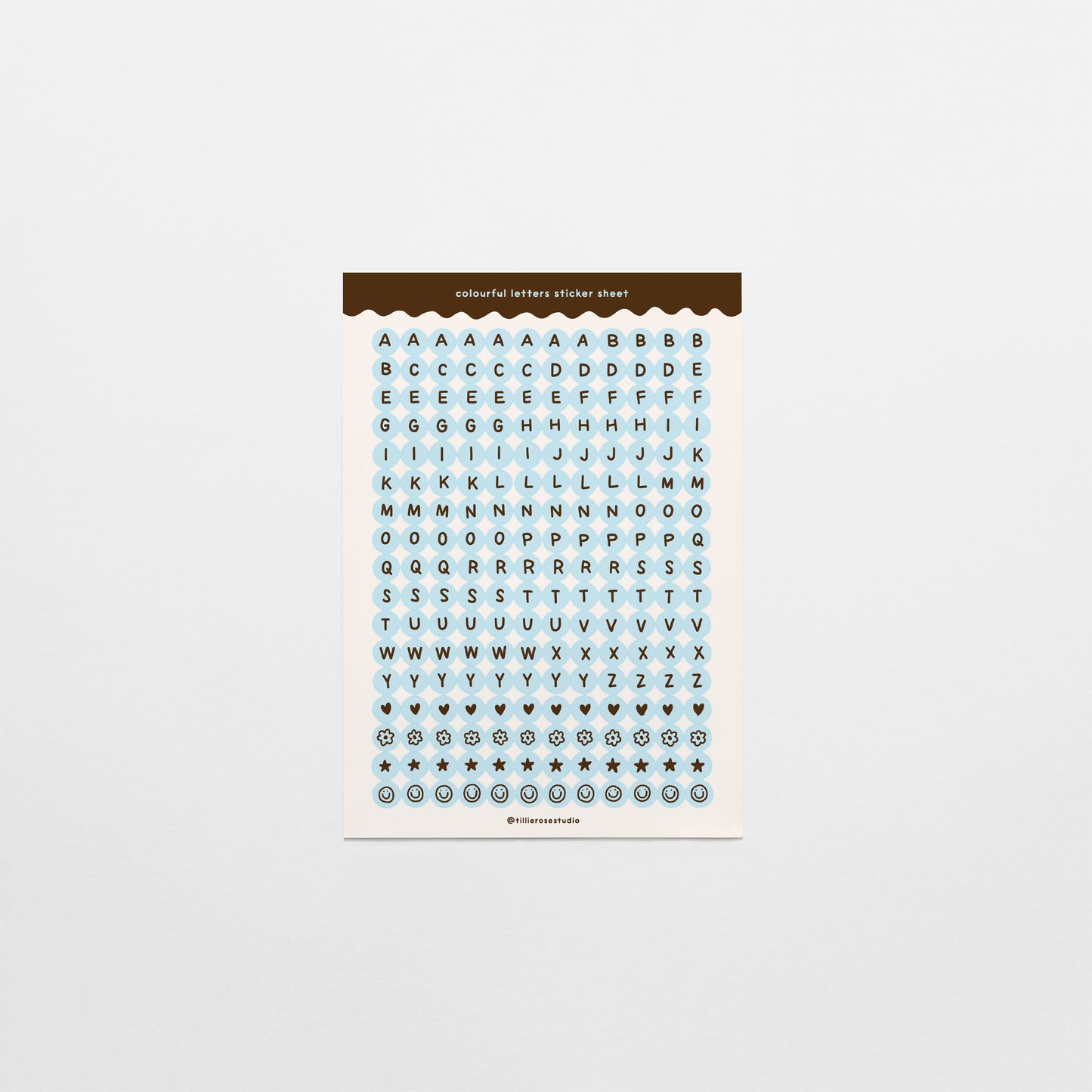 Brown and Blue Letter Bead Sticker Sheet