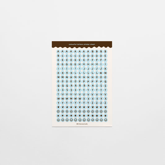 Brown and Blue Letter Bead Sticker Sheet