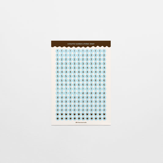 Brown and Blue Number Bead Sticker Sheet