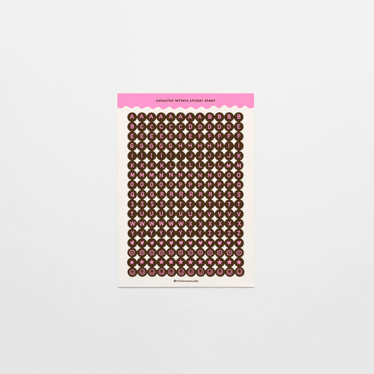 Brown and Pink Letter Bead Sticker Sheet