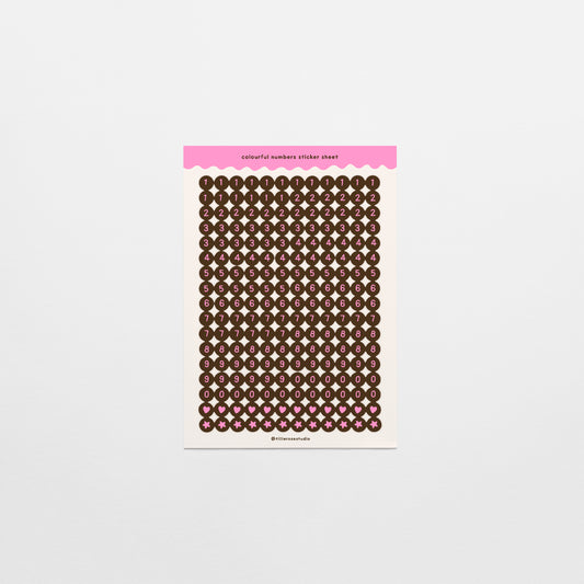 Brown and Pink Number Bead Sticker Sheet
