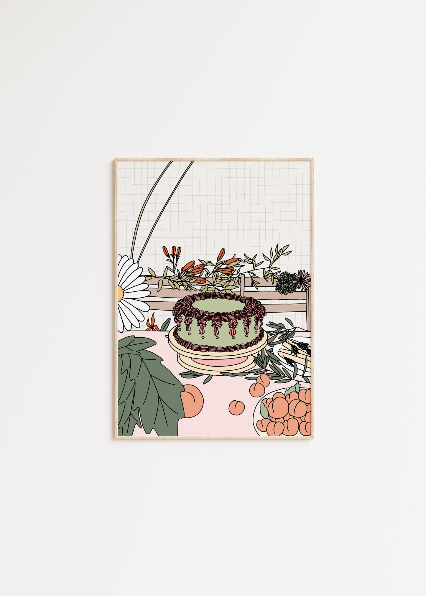 Cake and Peaches Illustrated Print