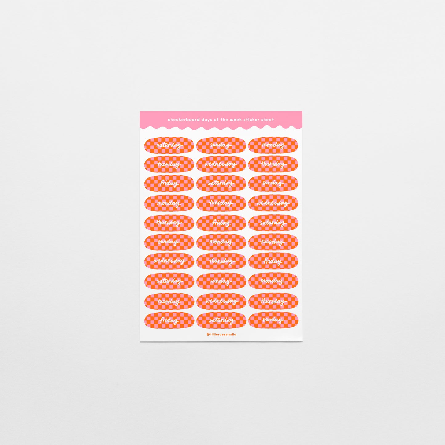 Checkerboard Days of the Week Sticker Sheet