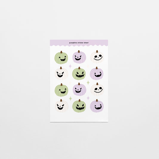 Purple and Green Pumpkins Clear Vinyl Sticker Sheet