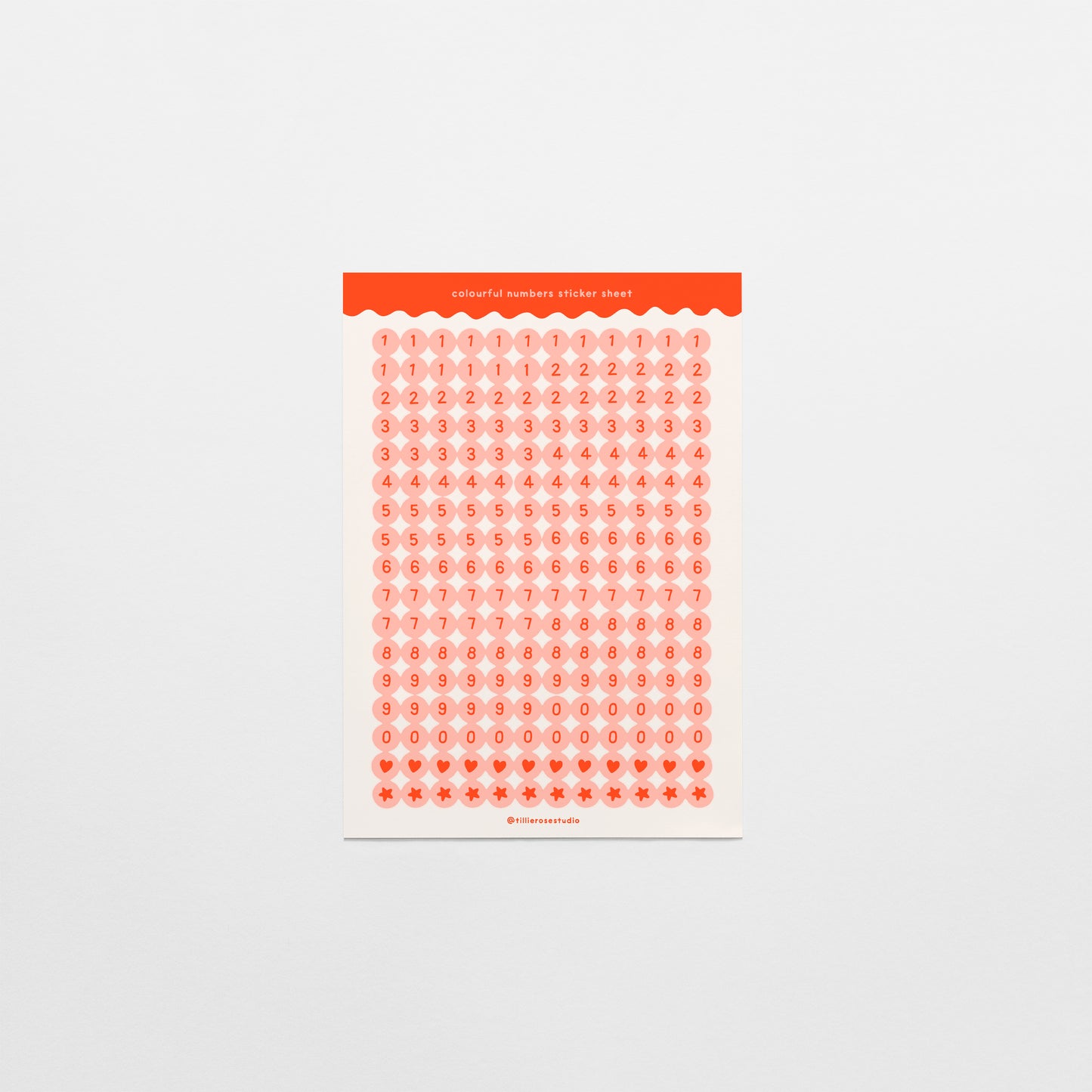 Coral Number Bead Sticker Sheet