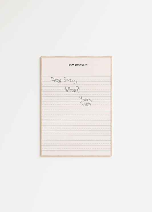 Dear Suzy... Wes Anderson Letter Print