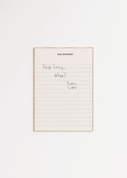 Dear Suzy... Wes Anderson Letter Print