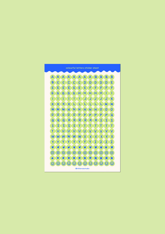 Green and Blue Letter Bead Sticker Sheet