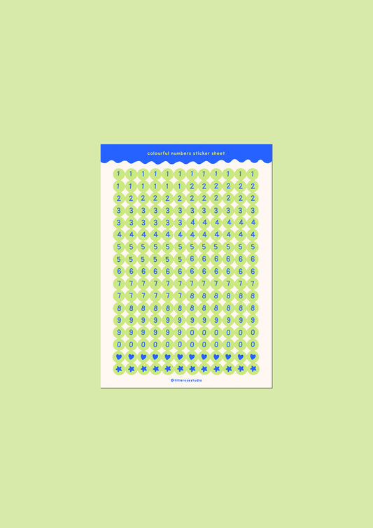Green and Blue Number Bead Sticker Sheet