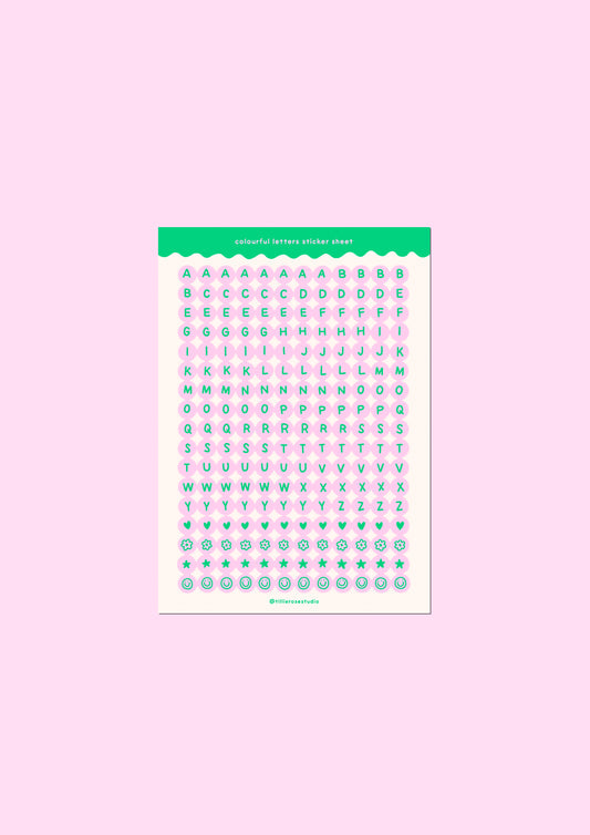 Green and Pink Letter Bead Sticker Sheet