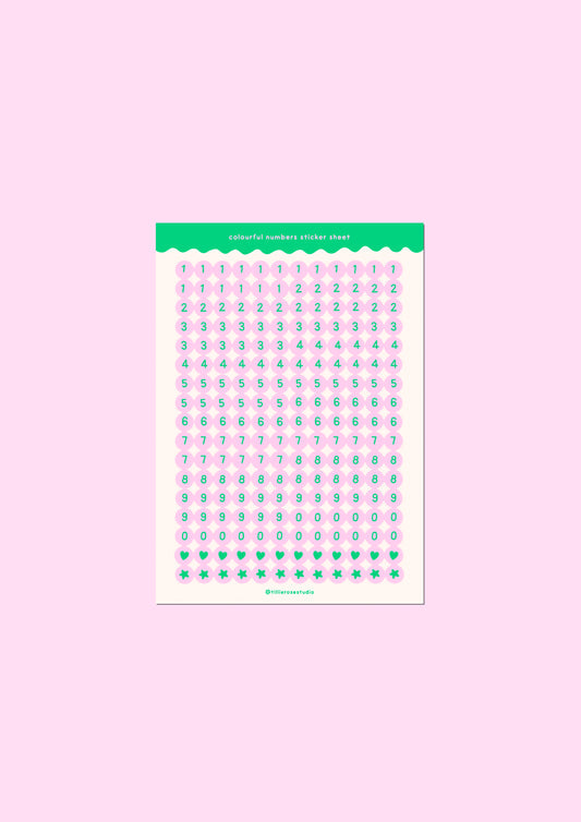 Green and Pink Number Bead Sticker Sheet