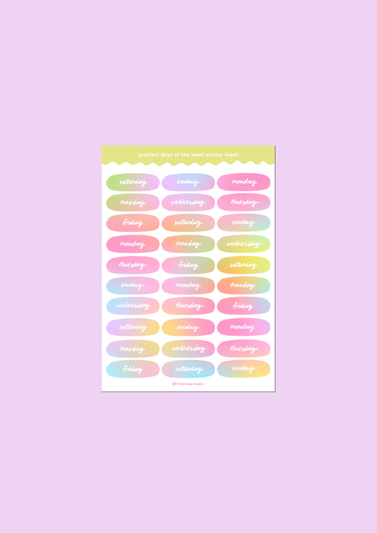 Pastel Gradient Days of the Week Sticker Sheet