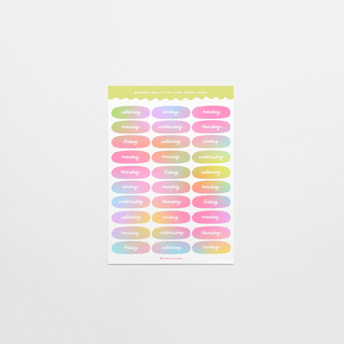 Pastel Gradient Days of the Week Sticker Sheet