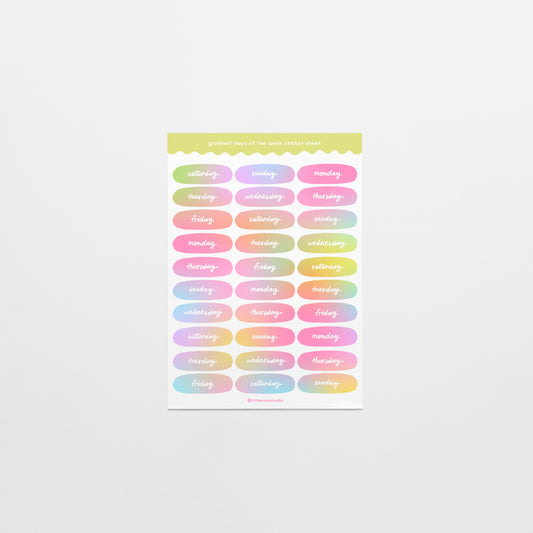 Pastel Gradient Days of the Week Sticker Sheet