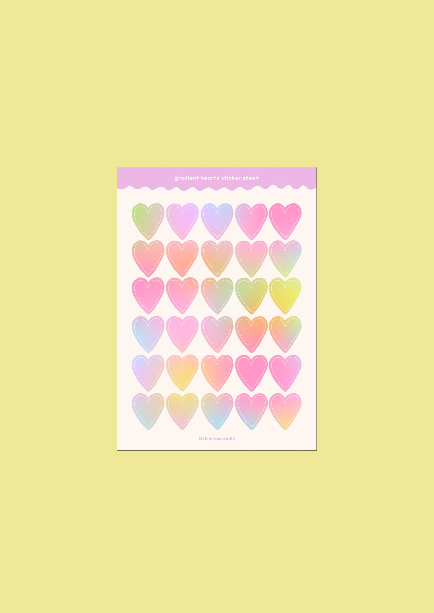Pastel Gradient Hearts Sticker Sheet