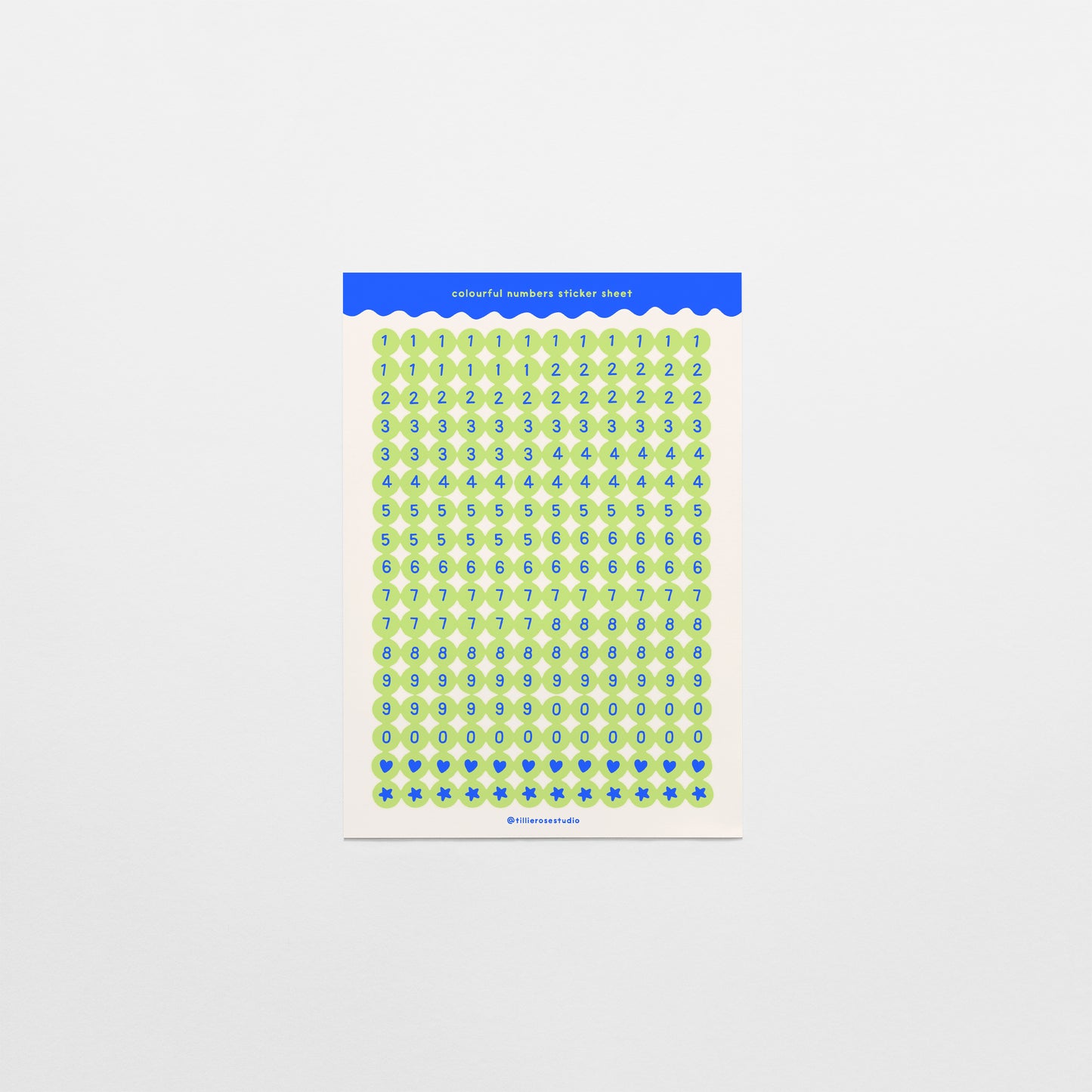 Green and Blue Number Bead Sticker Sheet