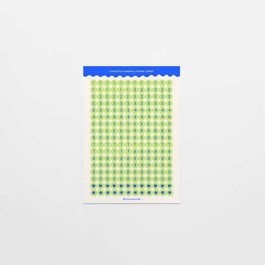 Green and Blue Number Bead Sticker Sheet