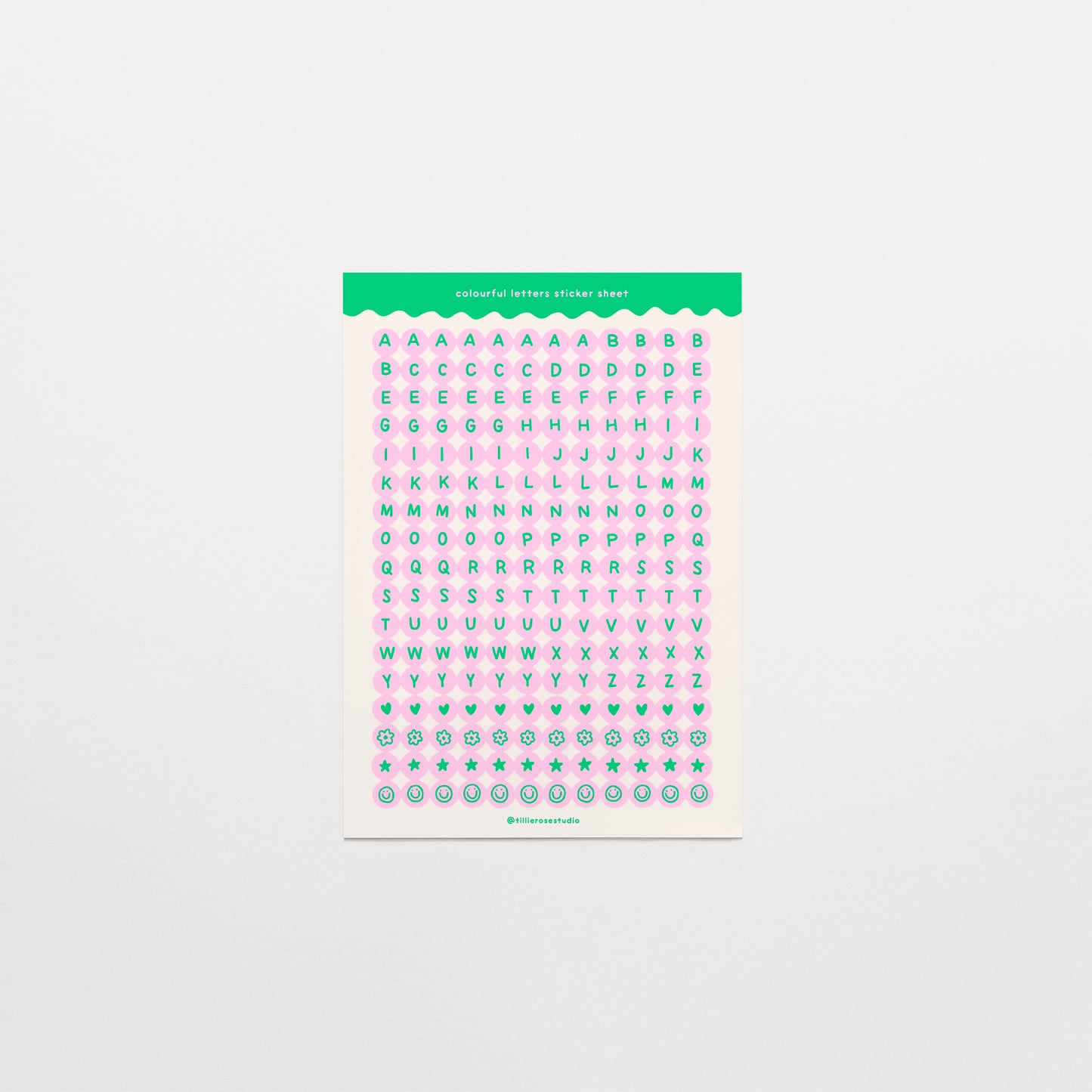 Green and Pink Letter Bead Sticker Sheet