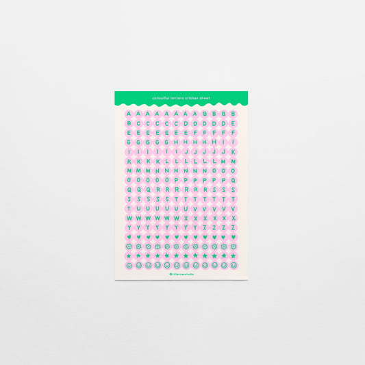 Green and Pink Letter Bead Sticker Sheet