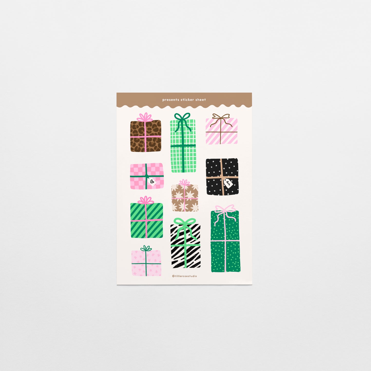 Green and Pink Presents Sticker Sheet