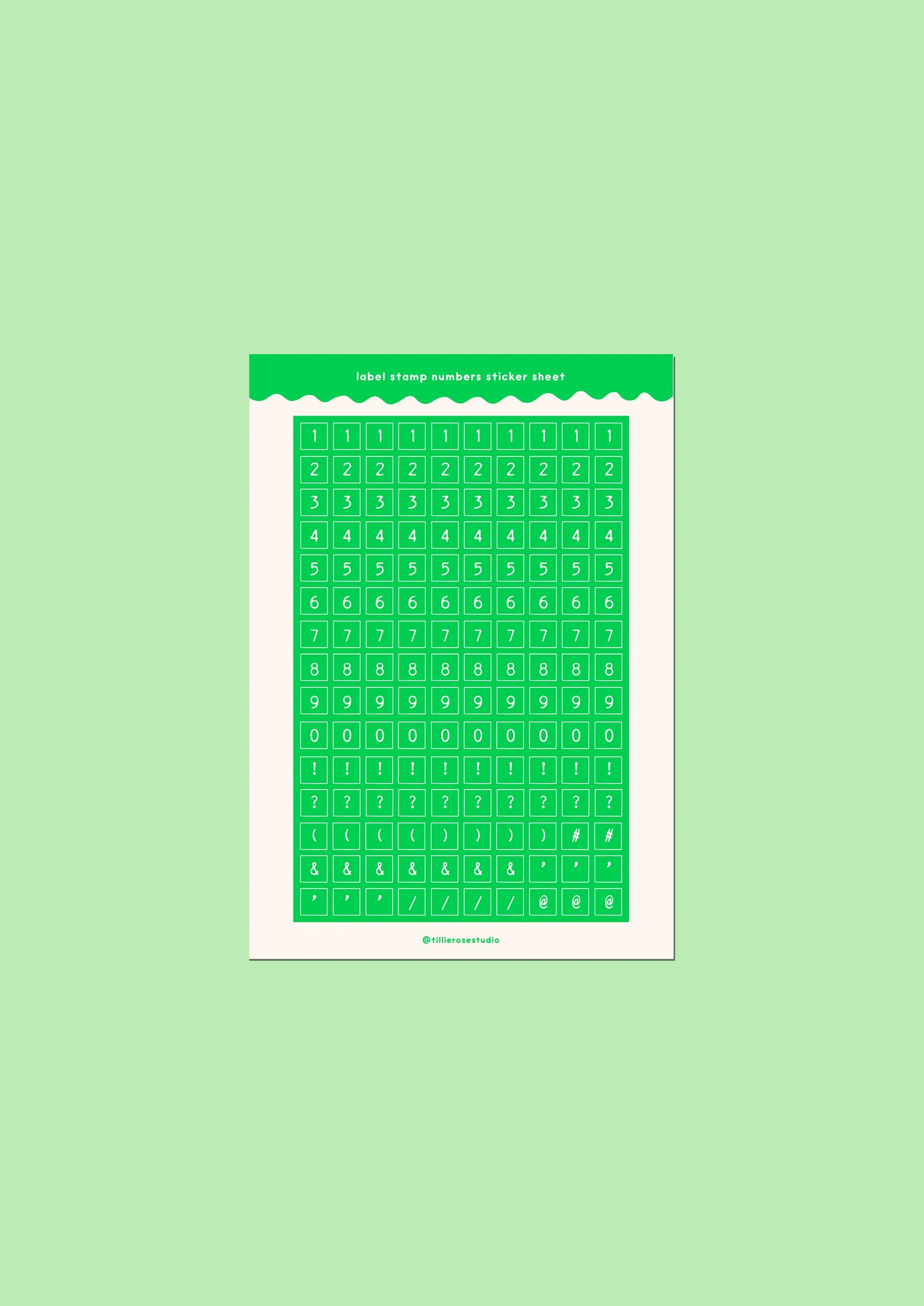 Green Label Stamp Numbers & Punctuation Sticker Sheet
