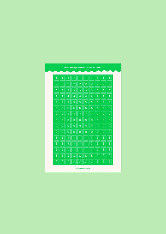 Green Label Stamp Numbers & Punctuation Sticker Sheet