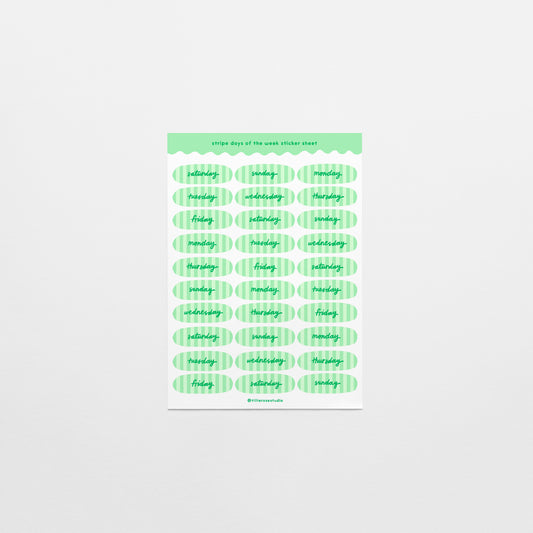 Green Stripe Days of the Week Sticker Sheet