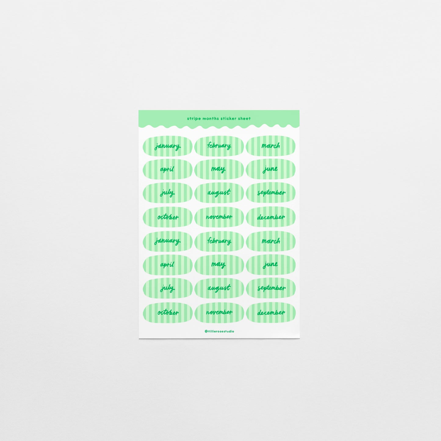 Green Stripe Months Sticker Sheet