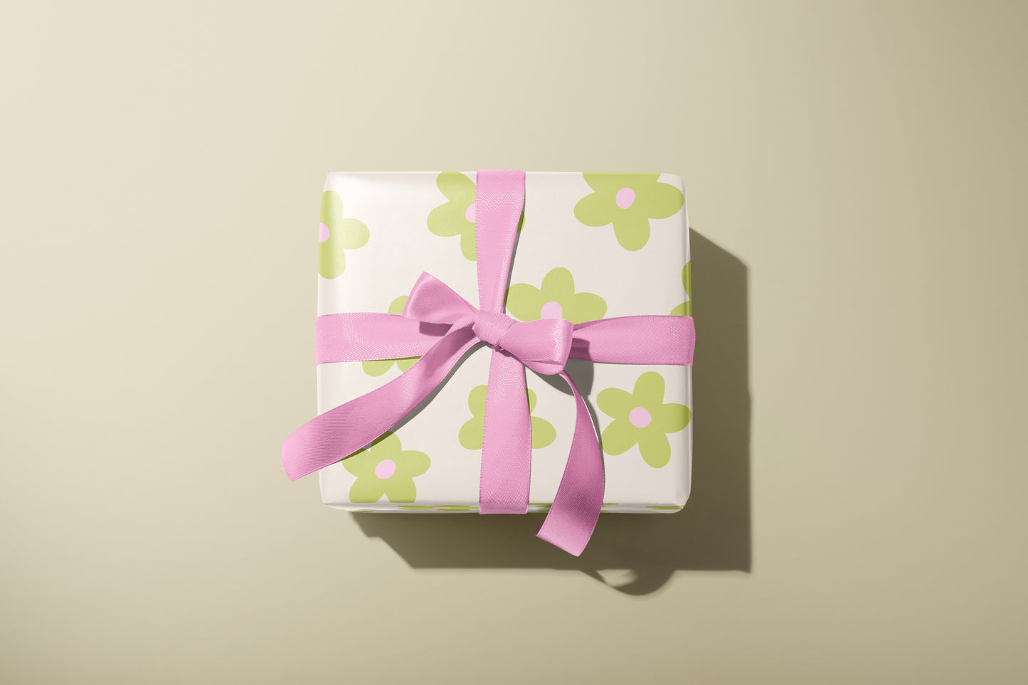 Green and Pink Flowers Wrapping Paper