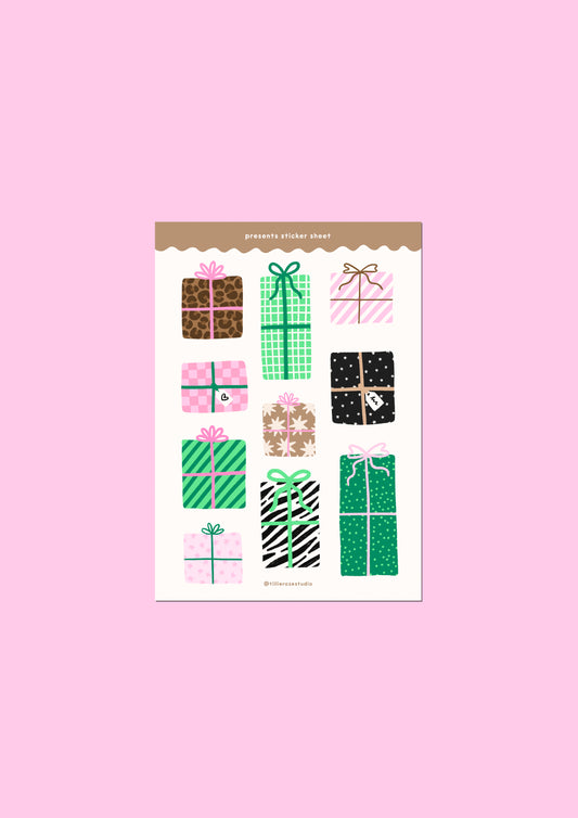 Green and Pink Presents Sticker Sheet