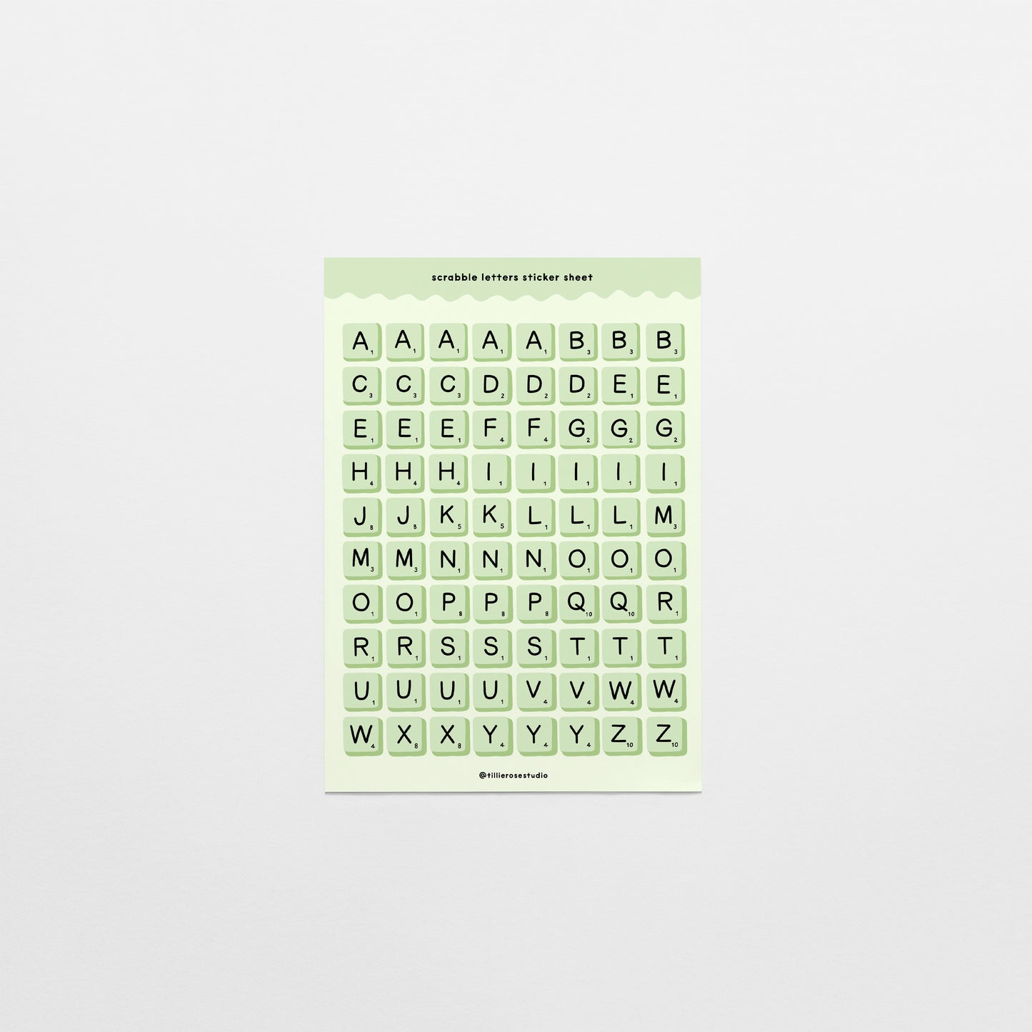 Green Scrabble Letters Sticker Sheet