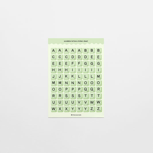 Green Scrabble Letters Sticker Sheet