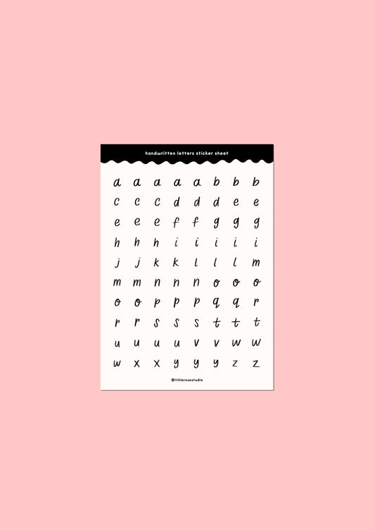 Black and White Handwritten Letters Sticker Sheet