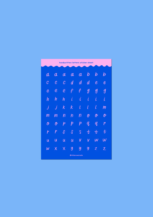 Blue and Pink Handwritten Letters Sticker Sheet