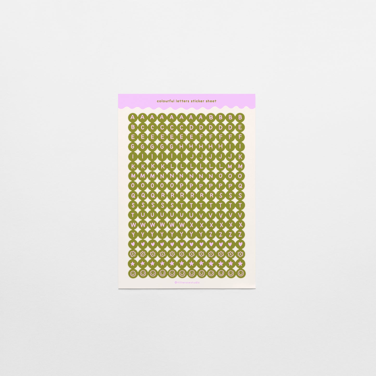 Khaki and Lilac Letter Bead Sticker Sheet
