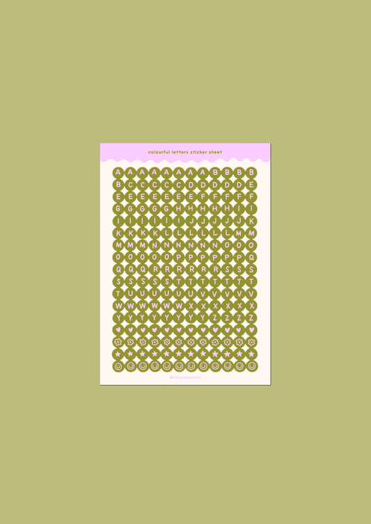 Khaki and Lilac Letter Bead Sticker Sheet